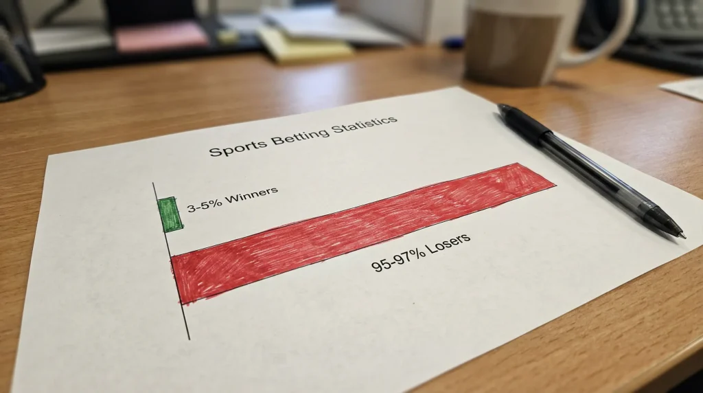 Grafico de barras impreso mostrando el porcentaje de apostadores deportivos ganadores y perdedores